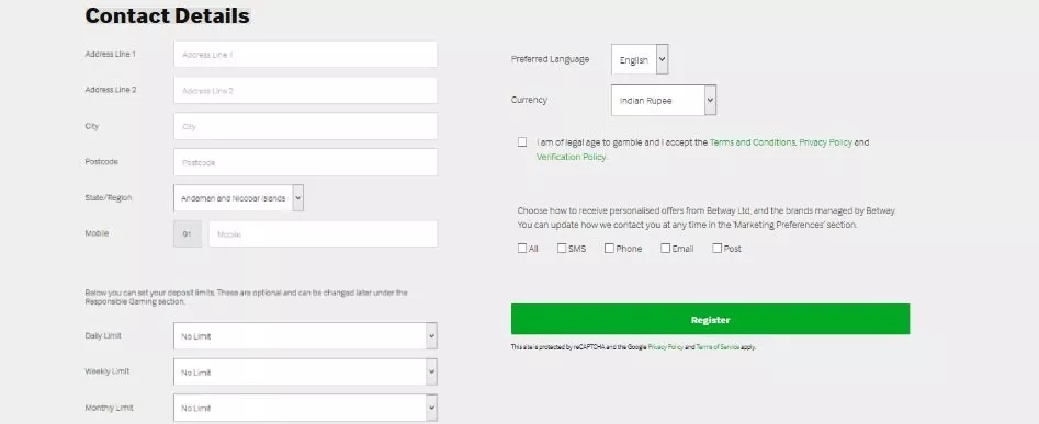 Registration form